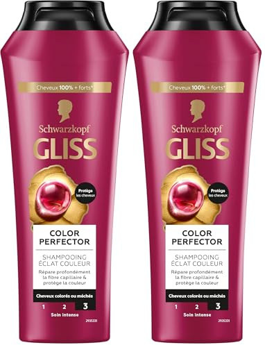 Schwarzkopf - Gliss - Shampoing Color Perfector - Protège l'Intensité de la Couleur - Cheveux colorés/méchés - 89% d'ingrédients d'origine naturelle - Flacon de 250ml (Lot de 2)