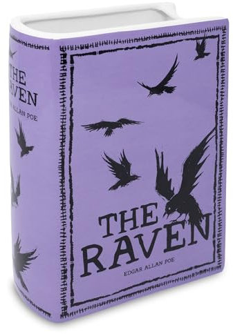 Steel Mill & Co Originelle große dekorative Vase in Buchform, Keramikvasen für Heimdekoration, niedliche Bücherregal-Dekoration, einzigartige Vase für Buchliebhaber, Der Rabe - Lila