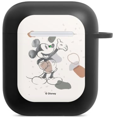 Hülle mit Karabiner kompatibel mit Apple AirPods (1. Generation) Case schwarz Schutzhülle mit Schlüsselanhänger Mickey Mouse Disney Offizielles Lizenzprodukt