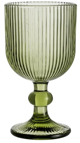 Baroni Home Set de 6 Copas de Vino de Vidrio Coloreadas y Decoradas con Rayas en Relieve 20 CL, Copas Elegantes Lavables en Lavavajillas, 8x8x14,5 cm, Verde