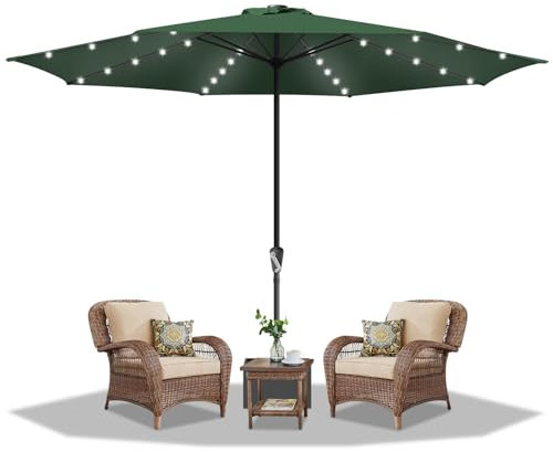 Daromigo Sonnenschirm LED Solar Ø 350 cm Grün mit Kurbel | Ampelschirm Gartenschirm Sonnenschutz UV Schutz 50+ | Kurbelschirm Marktschirm wasserdicht für Garten, Balkon, ohne Ständer