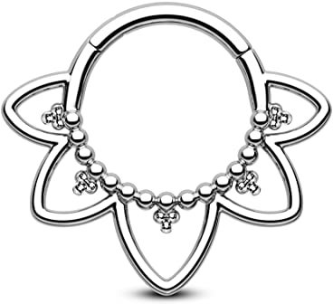 Agrewd Septum Piercing Jewellery Lotus Flowers Septum Ring 16G 8MM Daith Piercing Jewellery 316L Stainless Steel Helix Piercing Cartilage Earrings Hoop Silver Septum Clicker Rings for Women Men