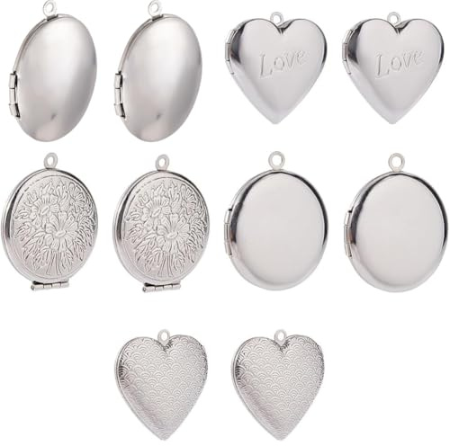 SOFPLATE 10 Stück 5 Stile Herz Fotorahmen Anhänger Bilderrahmen Medaillon 316 flache Runde Personalisierte Erinnerungsanhänger Aus Chirurgischem Edelstahl Charms Für Schmuck Gedenkkette Geschenk DIY H