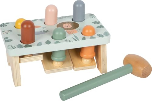 small foot Safari hammering game made from FSC® 100% certified wood, robust motor skills toy with hammer and wooden sticks, for children aged 12 months and up, 12740