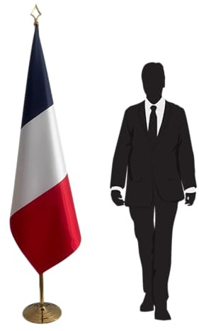 Drapeau France sur pied – Mât robuste et couleurs vives pour décoration professionnelle, Ambassades, Bureaux et Événements Officiels. Code CN6-FR-L