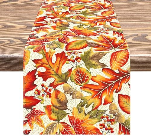 BSITSSS Tischläufer Herbst 33 x180 cm, Fall Ahornblatt Tischdeko, Tischläufer Autumn für Saisonnal Deko Herbst Küche Tisch Dekoration Drinnen Urlaub Party Dekor