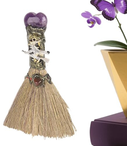 Escoba de Bruja Halloween | Pequeña Escoba de Natural para Limpieza Energética - Accesorio de Purificación y Decoración de Halloween para Apartamento Dormitorio Baño Cocina