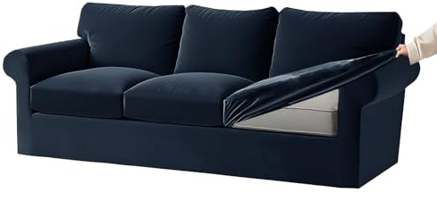 Stretchable Velvet Sofa Cover Set for 1 4 Seaters 7 Piece Navy Blue Slipcovers with Cushion & Back Rest Covers Elastic Band Durable Protection