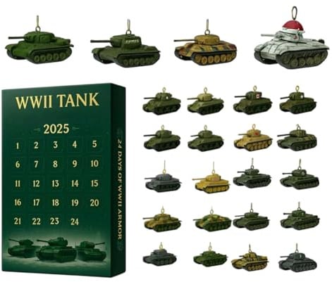 Panzer Adventskalender 2025, 24 Tage Weihnachts Countdown Kalender Mit 2D Acryl Tank Anhänger, 24 Stück Einzigartigen Miniaturpanzern Weihnachtskalender Für Kinder
