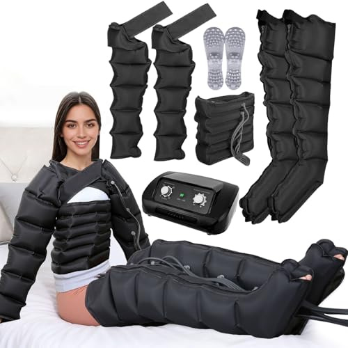 Presoterapia Pierna y Abdomen | Masajeador Botas Maquina Presoterapia Profesional para Casa | 6 Camaras Presoterapia Masajeador Botas Drenaje Linfatico (Negro2piernas+2brazos+abdomen)
