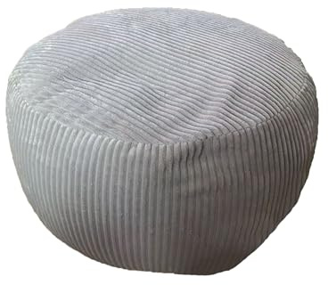 Relaxdays pouf, cord, HxD: 35 x 50 cm, polystyrene filling, round floor cushion, living room stool, light grey