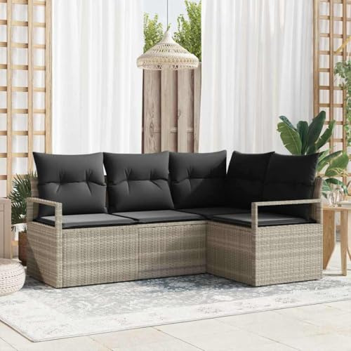 QJBSAVVA Gartensofa Set 4-TLG Outdoor Lounge Modular Polyrattan Hellgrau mit Stauraum 177 x 122 x 85 cm Robustes Gartenmöbel für Terrasse Balkon Pool
