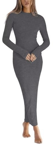 LACOZY Bodycon Midi Dresses for Women Fall Sexy Wedding Long Dresses Trendy Going Out Work Dress Winter Clothing Gray XL