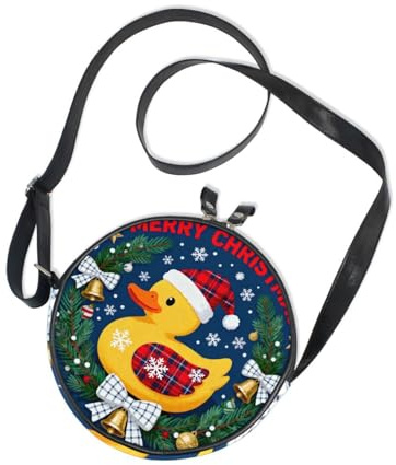 Mini-Umhängetasche für Damen, Motiv: Merry Christmas, Entenmuster, trendig, mit verstellbarem Riemen, Kuriertasche, Umhängetasche, Segeltuch, Kuriertasche