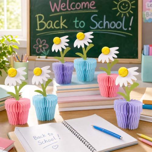 Easy Joy 8 PCS Daisy Honeycomb Centerpieces Blue Purple | Wildflower Table Decorations for Back to School Summer Birthday Party Baby Shower Wedding Home Garden and Tea Party