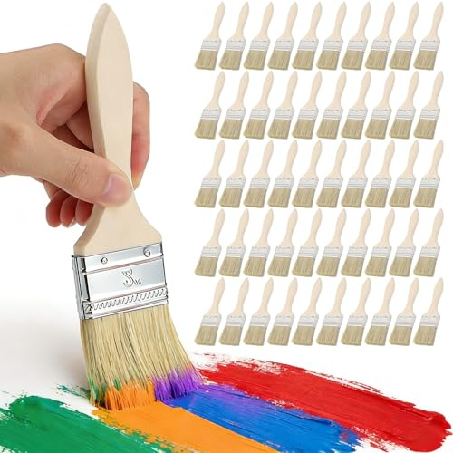 qjuwhua 50 Pcs 2 Inch 50mm Bristle Paint Brushes Professional Wooden Handle Paint Brush Chip Paint Brushes Decorating Set for All Kinds of Paint Stains Varnishes Glues for Home Schools