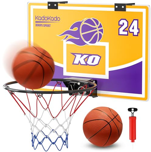 KadoKado Mini Basketballkorb Set, Basketballkorb Indoor, Basketball Korb im Zimmer Wandmontage Mit 4 Balls, Basketballkörbe tür Set für Outdoor Indoor, Geschenk (Gelb)