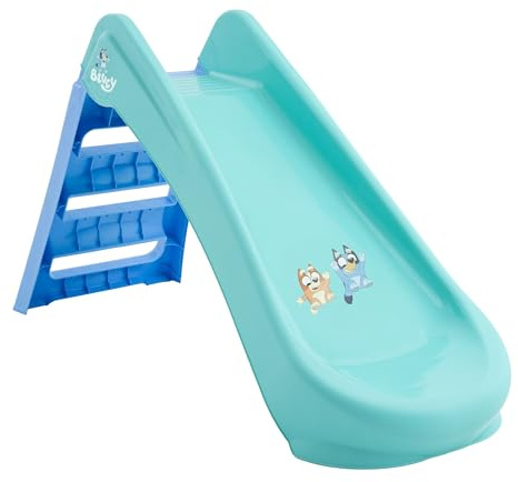 Bluey Scivolo pieghevole per interni ed esterni con scala, design facile da piegare, in plastica resistente, per bambini dai 18 mesi in su, attrezzatura da gioco leggera da giardino