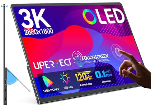UPERFECT 14 3K OLED 120Hz Táctil Monitor Portátil, 2880x1800 500000:1 | 120% DCI-P3 500 Nits 0.1ms, Diseño Ultrafino para PC Laptop Consolas de Juegos, Compatible con VESA, Cuerpo de Aluminio