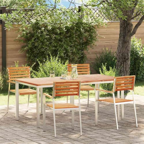 RCODSSK Moderne Gartengarnitur braun Essgruppe für draußen und Terrasse aus Edelstahl und Massivholz Teak 5-teilig