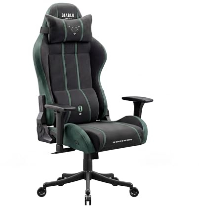 Diablo Gaming Stuhl Stoff für Kinder und Jugendliche mit 3D Armlehnen | Jugend Gaming Chair, kleiner Bürostuhl mit Lendenkissen, Kopfstütze, 140° Rückenlehne und atmungsaktivem Stoff