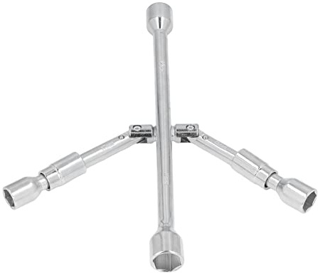 Lylithuif 4 Way Cross Wrench High Carbon Steel 180 Degree Foldable Lug Socket Spanner for Car Repair Motorcycle Repair Machine Repair Silver White 17mm 19mm 21mm 23mm