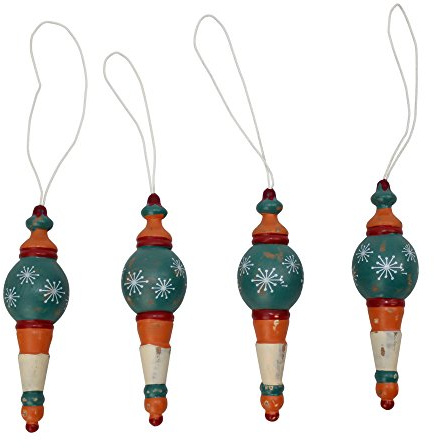 Drescher 4 x Weihnachtsschmuck,Ornamente aus Holz,Christbaumschmuck,Kugeln (15,0 x 5,0 cm)
