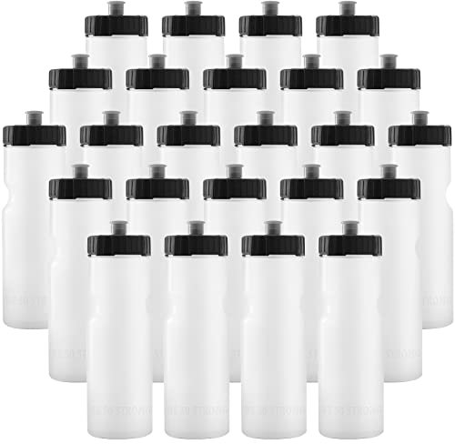 50 Strong Bulk Water Bottles | 24 Pack Sports Bottle 22 oz. BPA-Free Easy Open with Pull Top Cap Made in USA Reusable Plastic for Adults & Kids Rack Dishwasher Safe