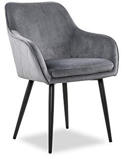 SalesFever Esszimmerstuhl Freja in Grau | Bezug in Samt-Optik | Armlehnstuhl gepolstert mit Steppung | Gestell Metall Schwarz