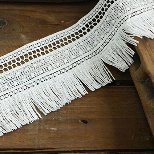 Yulakes 3 Yard 7cm Baumwolle Quaste spitzenband Vintage Häkelband Spitze Borte Häkelspitze Häkel-Borte Spitzenband für Nähen Handwerk Hochzeit Deko Scrapbooking Geschenkbox (Weiß)