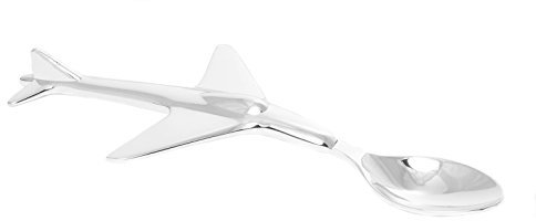 Zilverstad Kinderlöffel Flugzeug, Zink-Legierung, Silberfarben, 16.9 x 7.4 x 1.5 cm (Gravur bis 15 Zeichen)