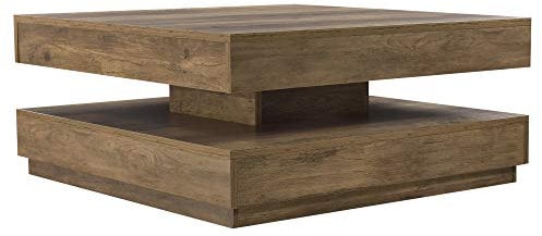 [en.casa] Table Basse avec Plateau Carré Pivotant et Étagère Inférieure Table d'Appoint Design Intemporel pour Salon Chambre Panneau de Particules 76 x 76 x 38 cm Effet Bois