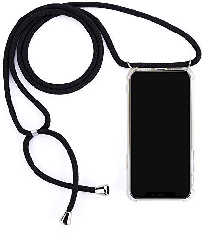 TANGNI Handykette Hülle für Huawei P20 Hülle Necklace Hülle mit Kordel zum Umhängen Silikon Handy Schutzhülle mit Band - Schnur mit zum umhängen Rundumschutz Hochwertiges Silikon Stoßfest-Schwarz