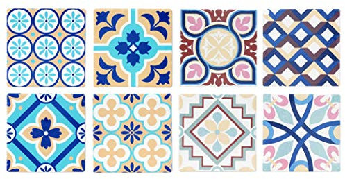 Set 8 sous-bocks Rétro, Motifs Carreaux de Ciment, H 10,8 cm