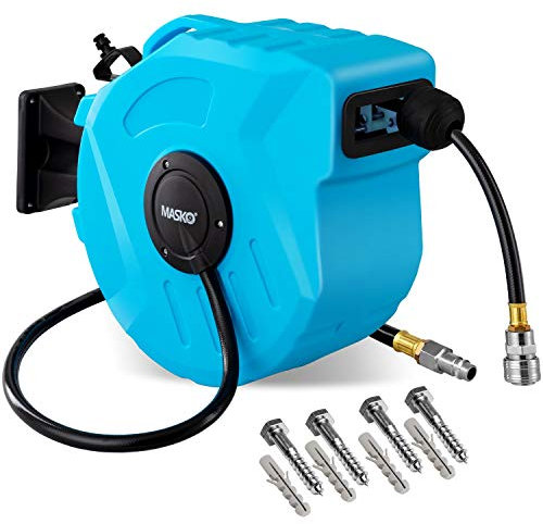 MASKO® 20m Druckluftschlauch Aufroller automatisch 1/4 Anschluss - Schlauchtrommel Wandschlauchhalter Schlauchaufroller trommel Blau