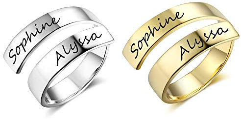 Grand Made Bague Personnalisé Prénom Bague Twist 2 Prénom Ouvert Réglable Gravée Nom BFF Cadeau Personnalisé Mère Promesse Anneau Anniversaire Saint Valentin Anneau Argent Bague Femmes