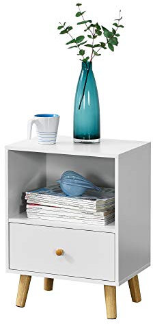 [en.casa] Beistelltisch Sundsvall Wohnzimmertisch 40 x 30 x 54 cm Nachttisch mit Schublade Sofatisch Nebentisch Kaffeetisch mit Ablagefach Weiß