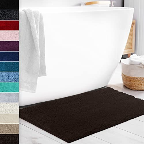 Floordirekt Badematte Sky Soft | Eckig & Rund | Badezimmerteppich | Extra flauschig | rutschfest & Schnell trocknend | Viele Farben & Größen (50 x 80 cm, Braun)