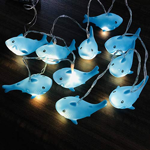 Riaxuebiy 1.65 m 10er LED Hai Lichterkette Kinderzimmer Batteriebetrieb (Blau Hai)