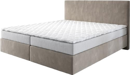 DELIFE Boxspringbett Dream-Well Mikrofaser Beige 180x200 cm mit Matratze und Topper