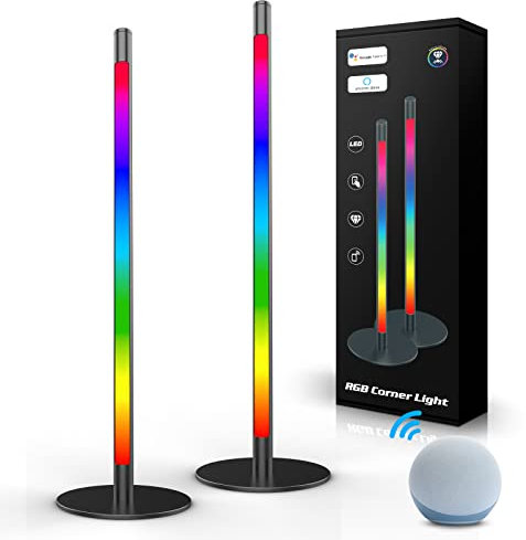 Lampadaire Sur Pied Salon, 2 pièces LED RGB Lampadaire Led Gaming pour Amazon Alexa Google Assistant Synchronisation musique, Lampadaire Salon lampe de chevet led chambre Lampe de bureau Led TV