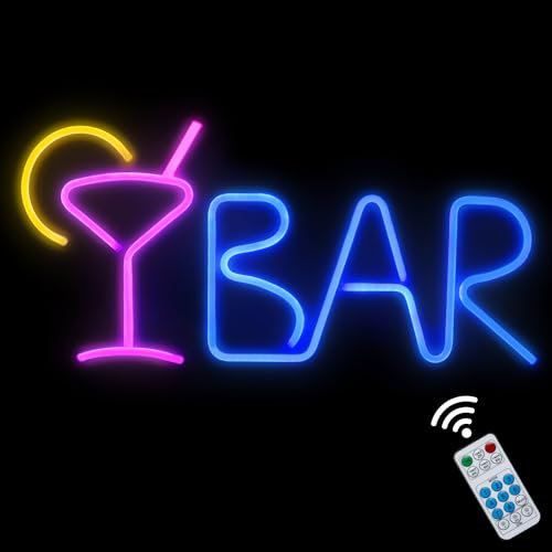 iKefe Neon LED Signs Bar Letter Light Up Beer with Remote/Pink Cocktail Blue LED, USB & Battery Operated Bar Light for Home Bar, Pub, Bistro, Halloween Party, Valentines Day Wall Art Decorations