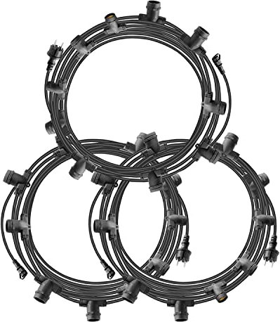 Mu 30M Lichterkette Außen, Outdoor Erweiterbar Auf 1000W, (3 * 10) Lampenhalter E27 Wetterfest Ip65, lichterkette außen strom Deko für Gartenparty Hochzeit Garten Hochzeit|3 * 10M, Schwarz