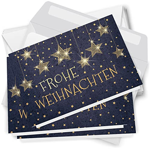 10 Weihnachtskarten Grußkarten zu Weihnachten - Klappkarten mit Umschlägen - Frohe Weihnachten Modern Sterne hängend