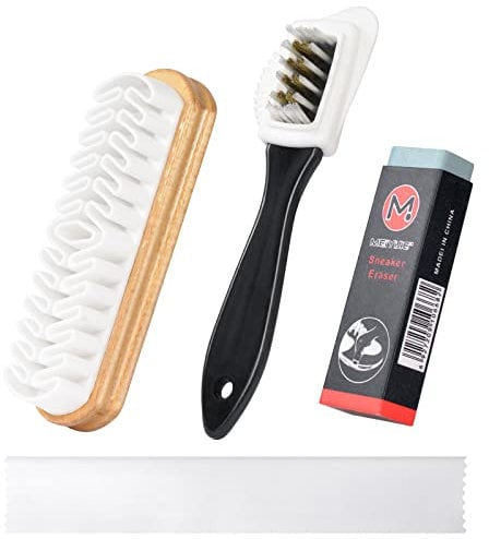 Flintronic Kit de Brosses à Chaussures pour Daim, Brosse à Daim en Crêpe avec Gomme de Nettoyage, Brosse Multifonction à 4 Côtés pour Le Nubuck et Le Daim, Kit de Nettoyage pour Daim et Nubuck