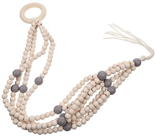 Garneck Panier Suspendu Corde Perles Bois pour Plantes Support Décoratif Multifonctionnel pour Fleurs Et Artisanat pour Intérieur Et Extérieur Couleur Grise sans Pot