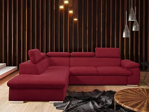 Vente-unique-Ecksofa mit Schlaffunktion & Bettkasten - Ecke Links - Rot - Fabien