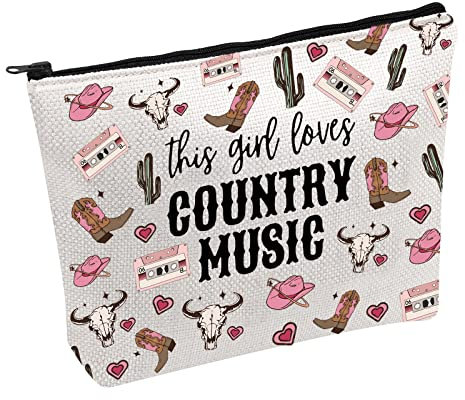 Cowgirl Equestrian Gift Western Country Makeup Bag Country Music Gift This Girl Loves Country Music Zipper Pouch, Adidas Sportschuhe mit Stollen, Country Music UK