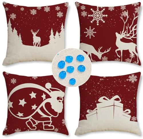 Roogsoo Wasserdicht Kissenbezug 25x25cm/10x10in, 4er Set Dekorativ Outdoor Kissenhülle Weihnachten Deko Sofakissen Couchkissen Leinen Zierkissenbezüge für Sofa Wohnzimmer Balkon Garten Auto ZC-1
