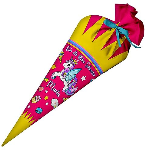 Ferocity Schultüte Einhorn Unicorn für Mädchen und kleine Schwestern, Personalisierte Tüte, aus Stoff, 35 cm Zuckertüte mit Namen, mit Füllung, kleine Tüte als Kissen [149]